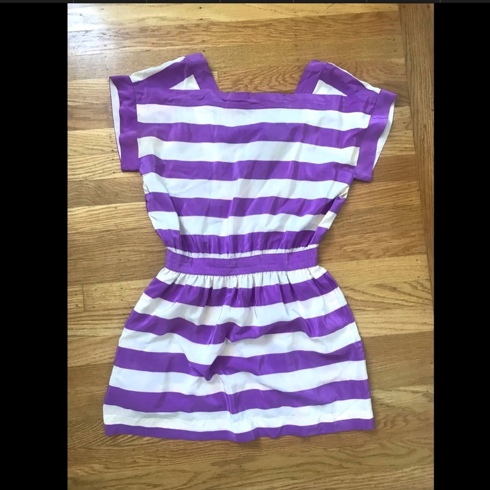 80s Albert Nipon Bold Stripe Lilac Silk Tunic Mini Dress Vintage Designer XS VTG